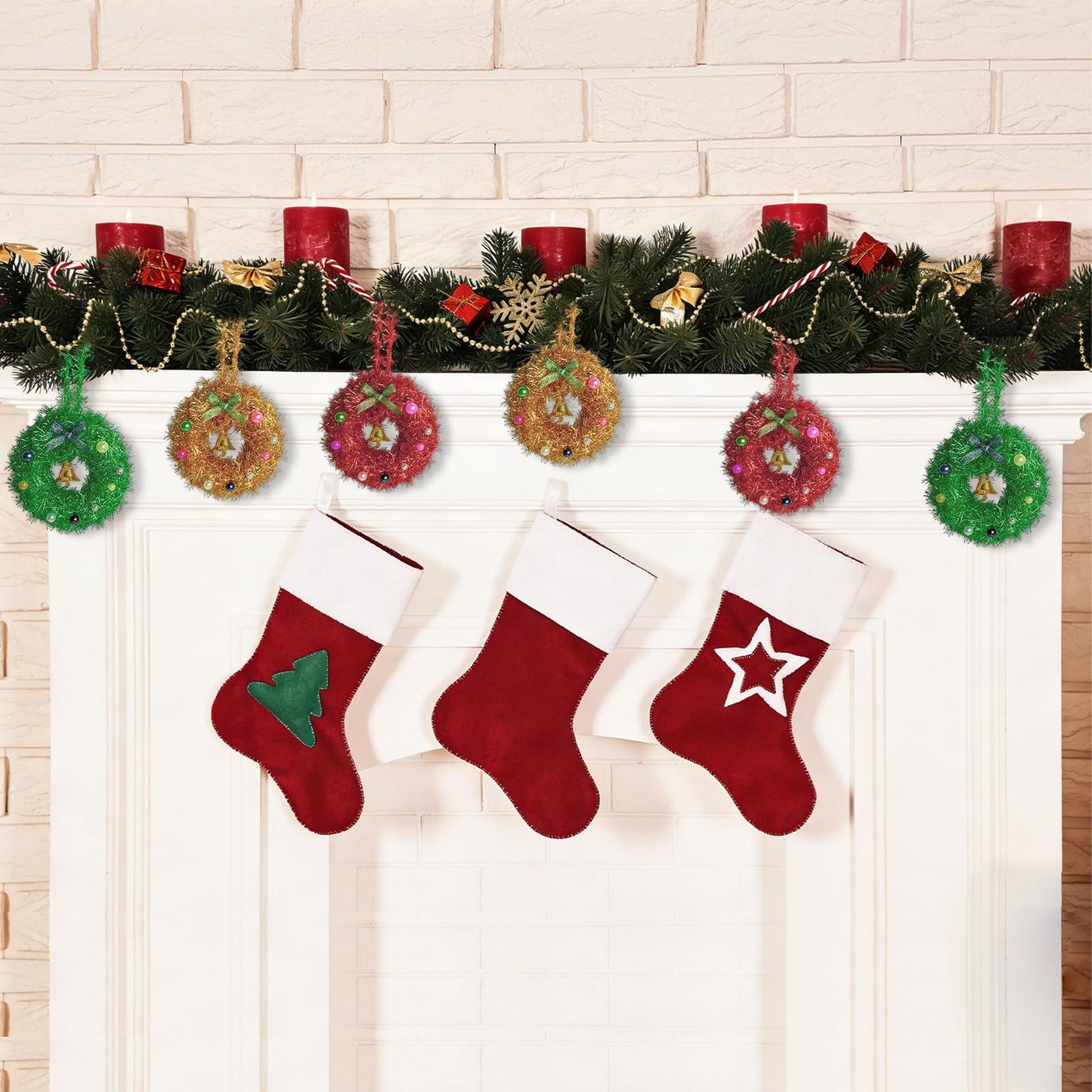 Cinrobiye 12 Set Christmas Wreath Craft Kits DIY Winter Christmas Tree Hanging Wreath Ornament Decorations Kit Xmas Crafts for Holiday Christmas Home Classroom Party Activities Project