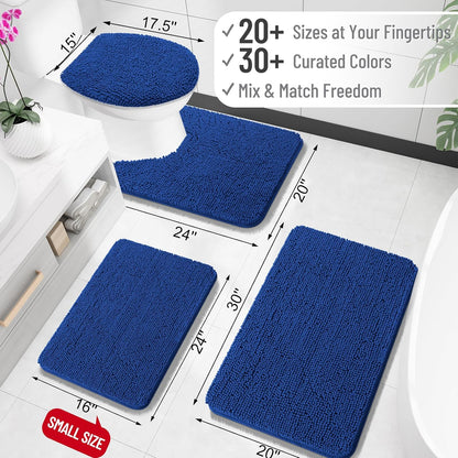 OLANLY U-Shaped Toilet Rug - Extra Soft, Absorbent Chenille Bath Mat | 24x20, Royal Blue, Machine Washable