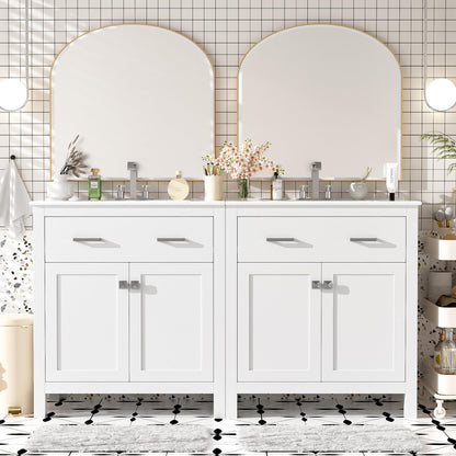 Favfurish 60" Double Bathroom Vanity,Free Standing Double Basin Vanity Set w/ 2 Ceramic Sinks,Adjustable Shelf & Soft Close Doors,Solid Wood Frame Storage Cabinet w/Flip Drawer,for Bathroom,White