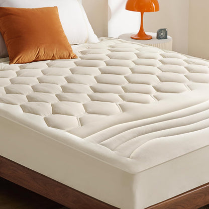 8-21 Inches 54x75 Inches Bedsure Beige Full Size Mattress Pad - Quilted Fitted Mattress Topper Protector with Deep