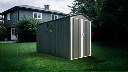 YOPTO 10x6.64 FT Metal Frame Garden Sheds with Lockable Doors and Window,Outdoor Heavy-Duty Storage Shed,w/Waterproof Roofs,for Motorcycle Bicycles Lawnmowers,Grey+White