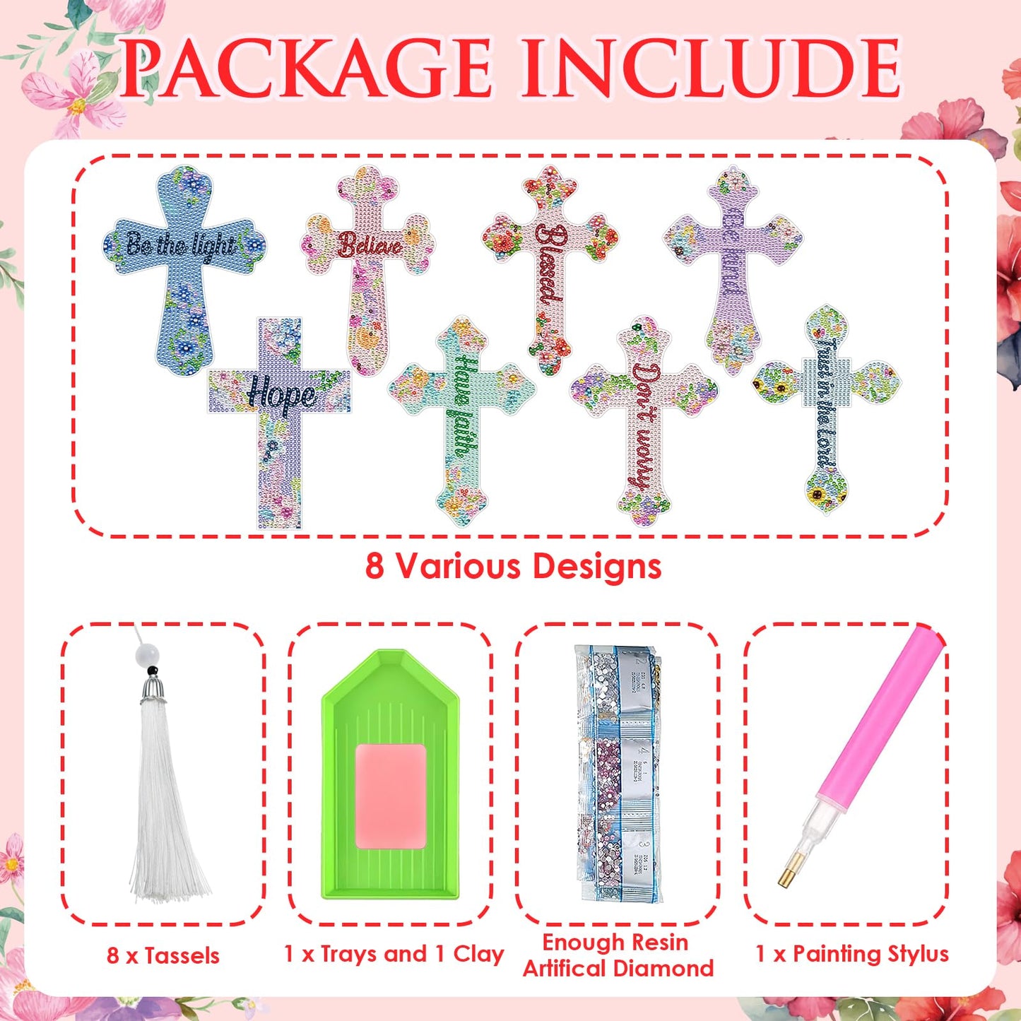 INCOK Cross Diamond Painting Bookmarks - 8PCS 5D Diamond Art Bookmark Kits with Tassel Bible Verse Rhinestone Page Marks Inspirational Christian Bookmarks for Reading Lover Book Decor DIY Crafts Gift