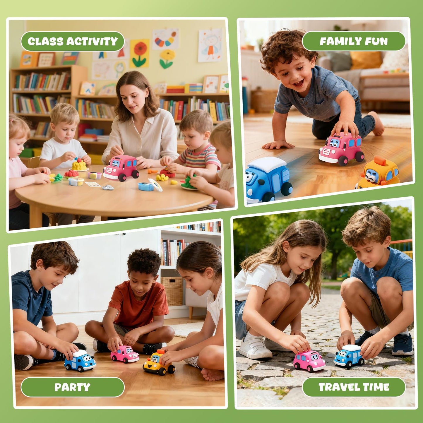 Air Dry Clay Kit for Kids - Pull Back Car Making, 3 Boxes Modeling Clay with Sculpting Tools, Base, Backing Board, Tutorial, Ultra Light & Soft, Non-Toxic & Safe, Creative DIY Arts and Crafts Toys