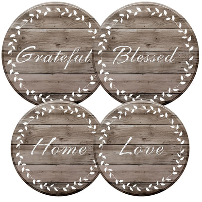 Stylish Burner Covers Set of 4 for Range Accessories, Gratitudes Wood Board Metal Stove Burner Cover for Expanding Counter Space Stovetop Decor, Burner Covers for Electric Stove
