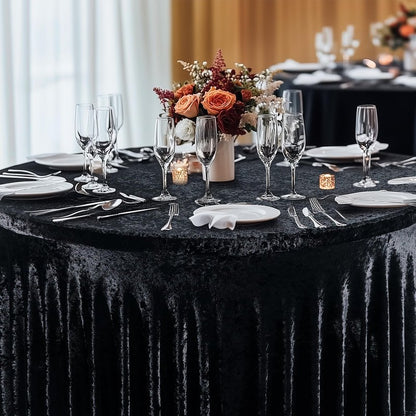 Outpain 2Pack 60 Inch Round Velvet Tablecloths - 120 Inch Stretch Spandex Table Cover with Floor-Length Skirt, Wrinkle-Free Luxury Elastic Table Cloths for Weddings,Banquets,Events (Black)