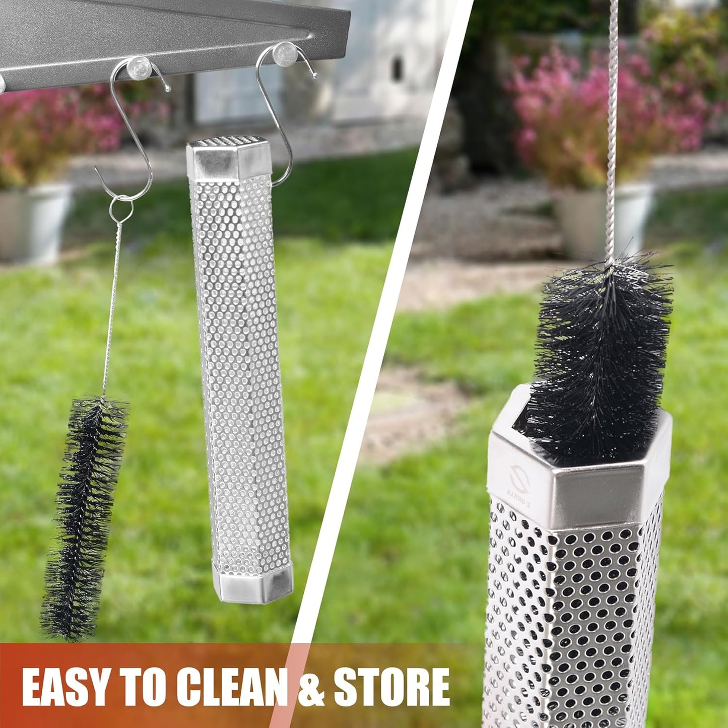 Z GRILLS 12" Pellet Smoker Tube with 2 Hooks and Brush, BBQ Billowing Smoke Mesh for Cold/Hot Smoking