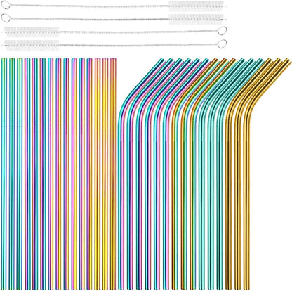 [30 PCS] Value Pack Metallic Reusable Stainless Steel Straws, Tomorotec Home Metal Straw Sets with Brushes
