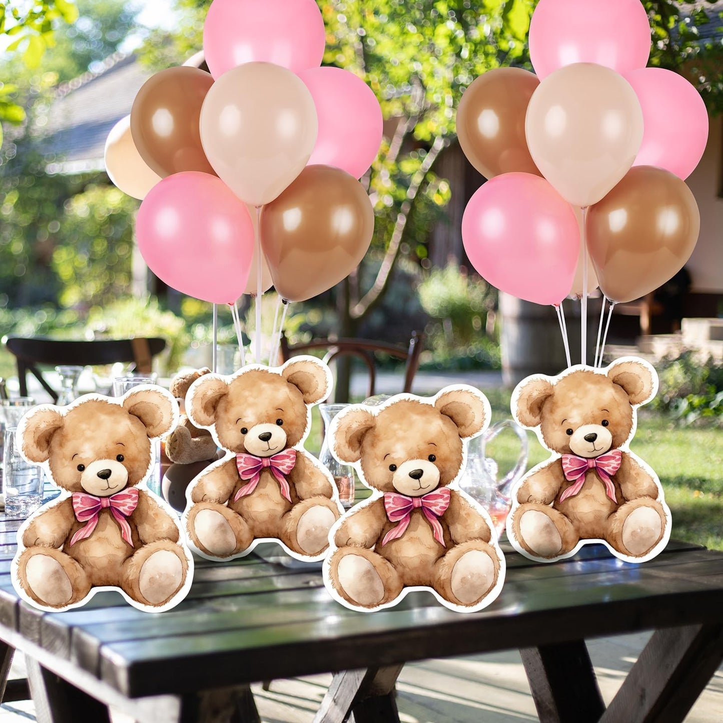 6 Sets Bear Baby Shower Balloon Stand Kit for Table Girl Baby Shower with Balloon Ornament for Pink Bear Theme Gender Reveal Birthday Party Table Decoration Supplies