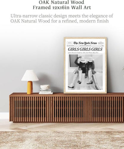 iHery Framed Cowgirl Wall Art - Trendy Black and White Canvas Decor | 12x16in Natural Oak Wood