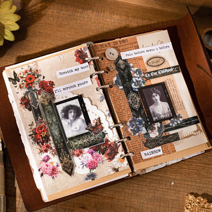 Miyouluna 120PCS PET Strip Stickers, Gothic, Rose, Baroque, Emerald, Amber and Snow Style Designs in Vintage Aesthetic, Scrapbook and Journal Labels, Transparent Waterproof DIY Supplies