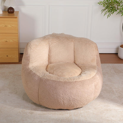 Amacv Oversized Bean Bag Chairs,Multicolor Faux Fur Couch Filled with Shredded Sponge,Large Lounger Sofa for Living Room,No Assembly Required,Brown+Camel