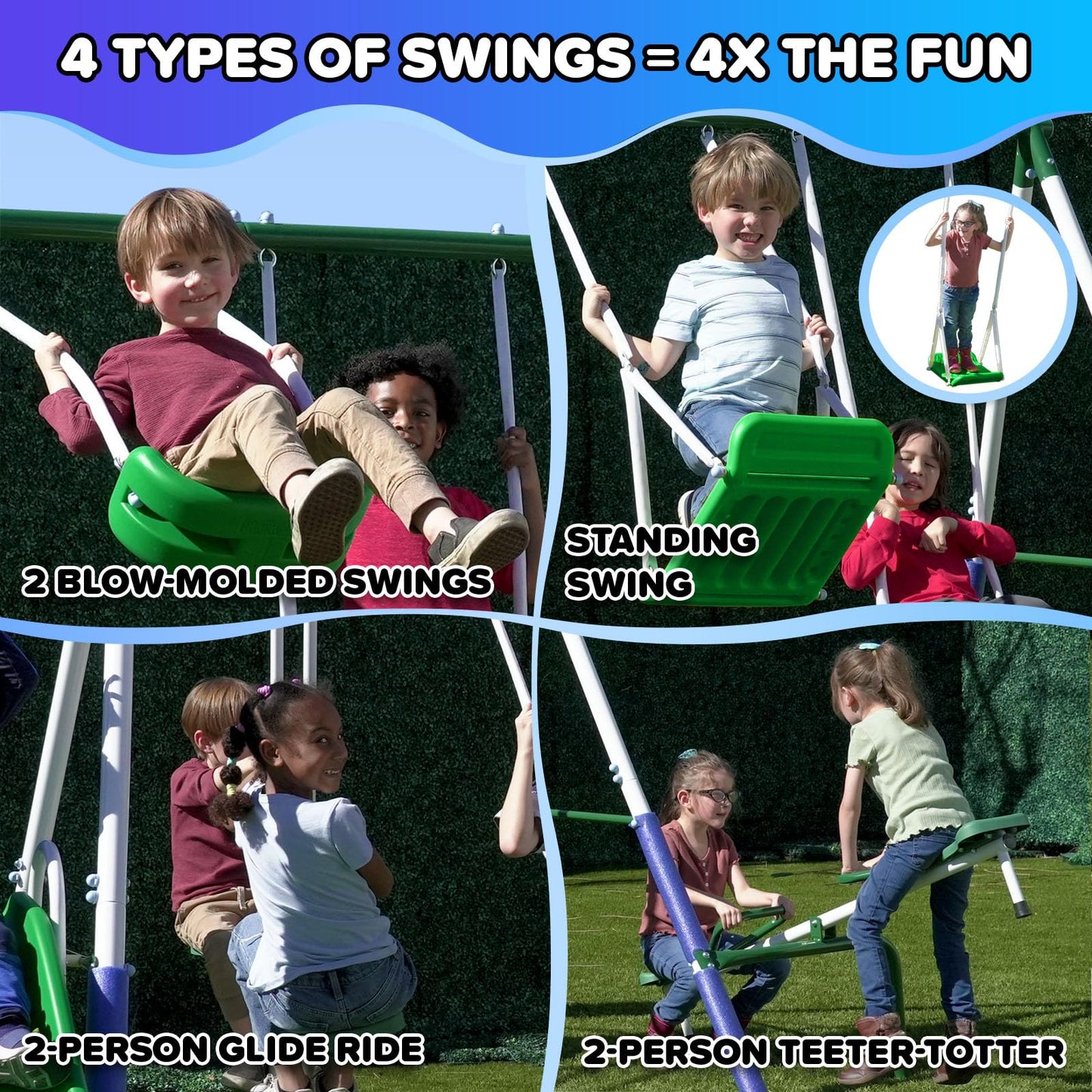 Sportspower Park Ridge Metal Swing Set for Ages 3-8, 2 Swings, Standing Swing, Roman Glider, Teeter Totter, 5ft Slide, 6.1ft Durable Steel Frame, Anchor Kit, 800lbs