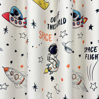 Cartoon Astronaut Semi Blackout Curtains for Kids Room Nursery Space Planets Patterns Printed Drapes for Bedroom Living Room Privacy Room Darkening Window Treatment Grommet Top 1 Panel W42 x L63 Inch