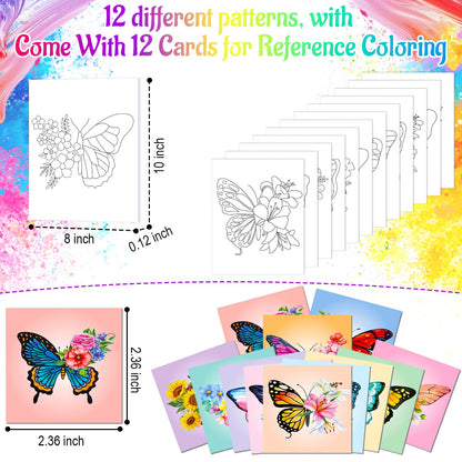 AmazingSpark 12 Set Paint and Sip Kit for Adults 8"x 10" Pre Drawn Canvas for Painting DlY Acrylic Paint Set with Brushes, 24 Colors(60ml, 2oz) for Date Night Party Supplies(Butterfly)