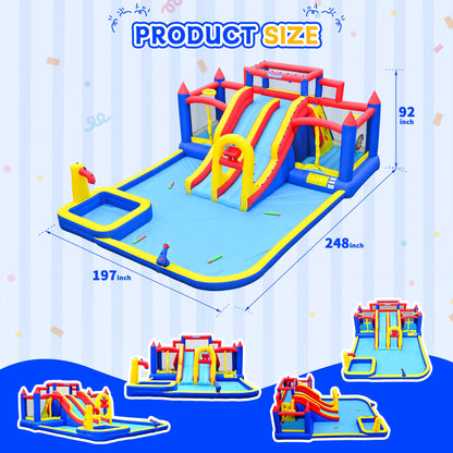 Easyair Large Inflatable Water Slide for Big Kids, Water Bounce House, Outdoor Blow Up Pool, Climbing Wall, Basketball Hoop with Blower