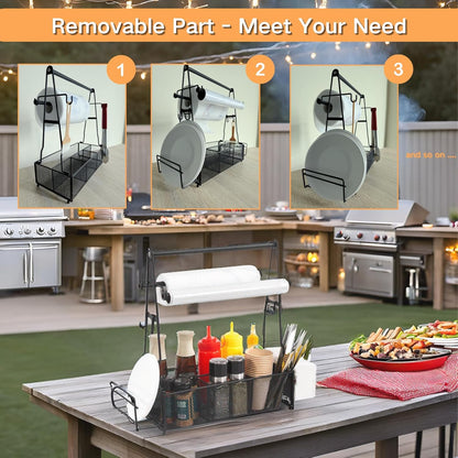2 Grill Caddy, BBQ Caddy with Paper Towel Holder and Hooks, Grill Utensil Organizer for Camping Outdoor Barbecue