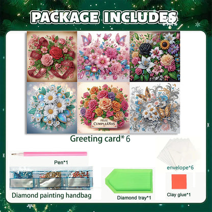 MaiYiYi 6 Pack DIY Flower Butterfly Diamond Art Greeting Cards, Rose Diamond Painting Greeting Cards, Daisy Diamond Art Cards with Envelopes for Family Friends Holiday Birthday