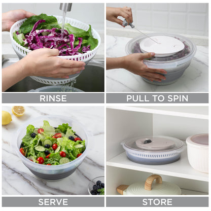 COOK WITH COLOR Collapsible Salad Spinner - 4 QT Space Saving Lettuce Dryer with Folding Collapsible Colander Great for Washing and Drying Fruit and Vegetables (Grey)