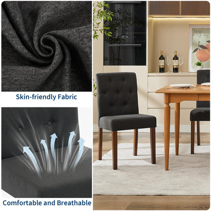 IDEALHOUSE Dining Chairs Set of 6, Linen Fabric Upholstered Parsons Chairs with Rubberwood Legs, Comfortable Padded Seat Kitchen, Dining Room Side Chairs, Living Room Black