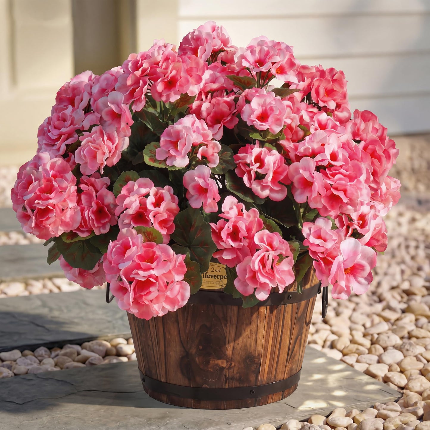 Apexion Artificial Geranium Flowers for Outdoors, 6 pcs Silk Geraniums Fake Flowers UV Resistant Faux Plants for Front Door Garden Porch Planter Decoration (Pink)