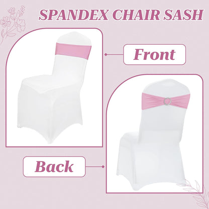 MDS Spandex Chair Sashes - Pack of 50 Elastic Stretch Bows with Buckle Slider for Wedding Decor | Blush Pink