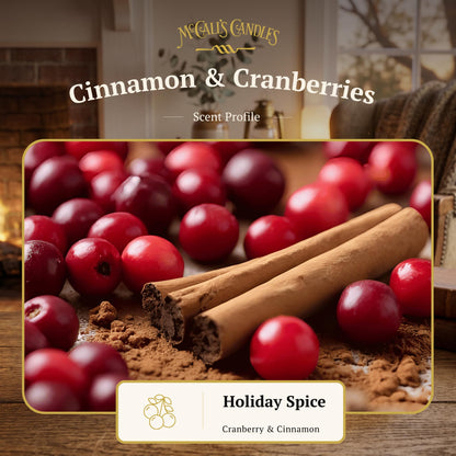 McCall’s Candles | Cinnamon & Cranberries | 16 oz Two-Wick Scented Candle | USA-Poured | Vintage Mason Jar with Carrying Handle | Cranberry, Citrus & Holiday Spice Fragrance