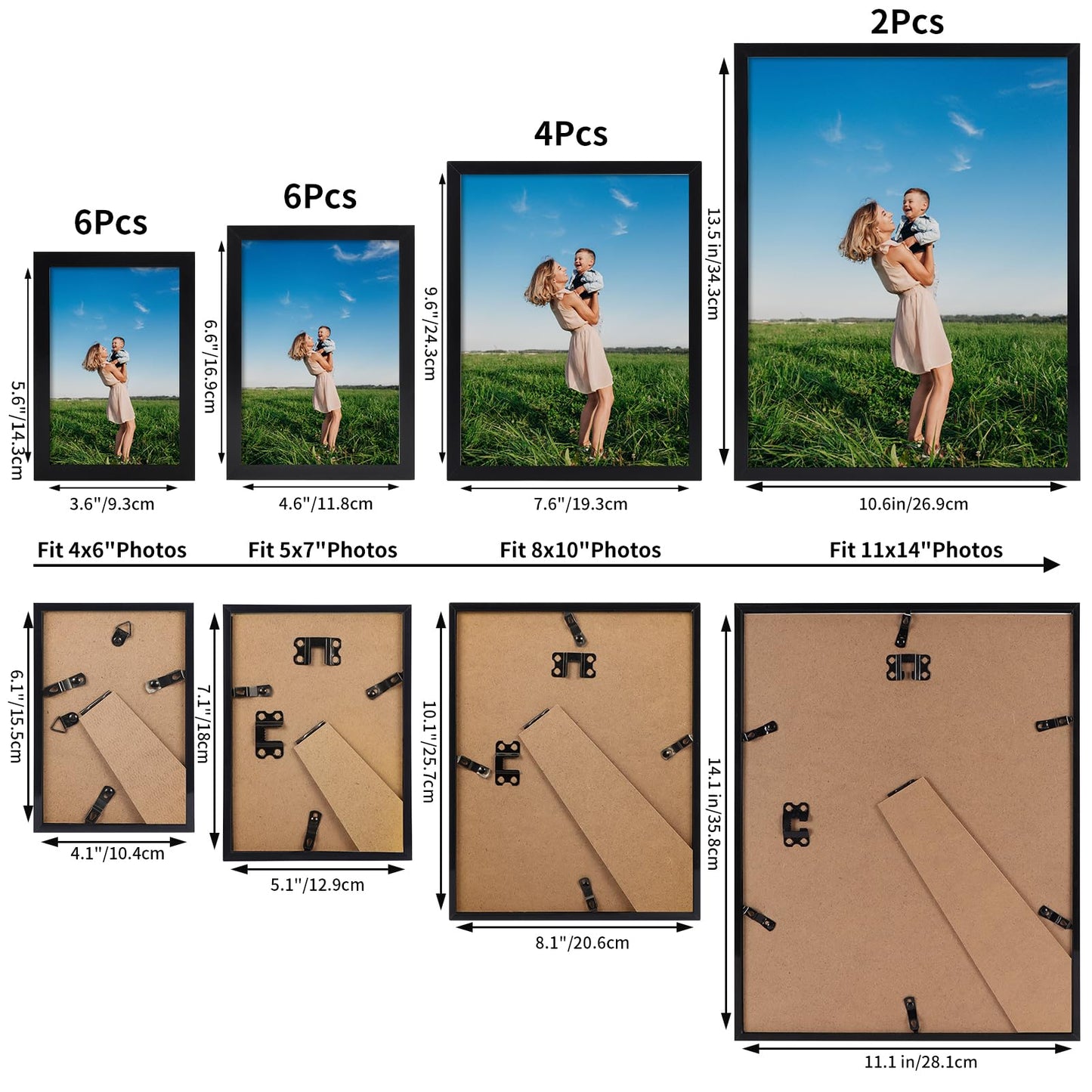 WIFTREY 18 Pack Picture Frames Collage Wall Decor, Black Gallery Photo Frame Set for Mounting or Tabletop Display, Multi Sizes Including 6pcs 4x6, 6pcs 5x7, 4pcs 8x10, 2pcs 11x14