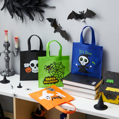 JOYIN 24PCS Halloween Non-Woven Treat Bags, 8.6" Goodie Totes Bags with Handles, Halloween Candy Bag for Kids Trick or Treating, 6 Cute Designs Gifts Goody Bag Bulk for Classroom Party Favor Supplies