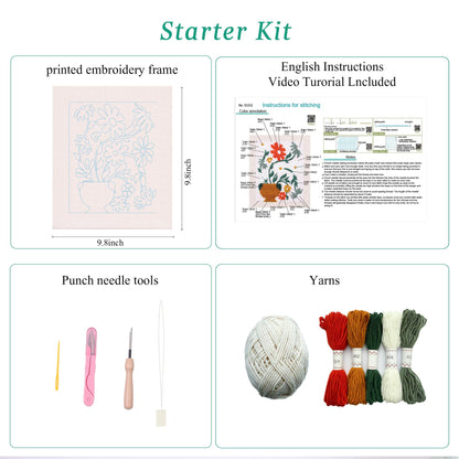 Harimau Punch Needle Kit for Beginners | Punch Embroidery with Red & White Flower Pattern on Beige Backdrop | Craft Kit Includes Embroidery Tools, Yarns,Stitch Book & Video Tutorial | Gifts for Women