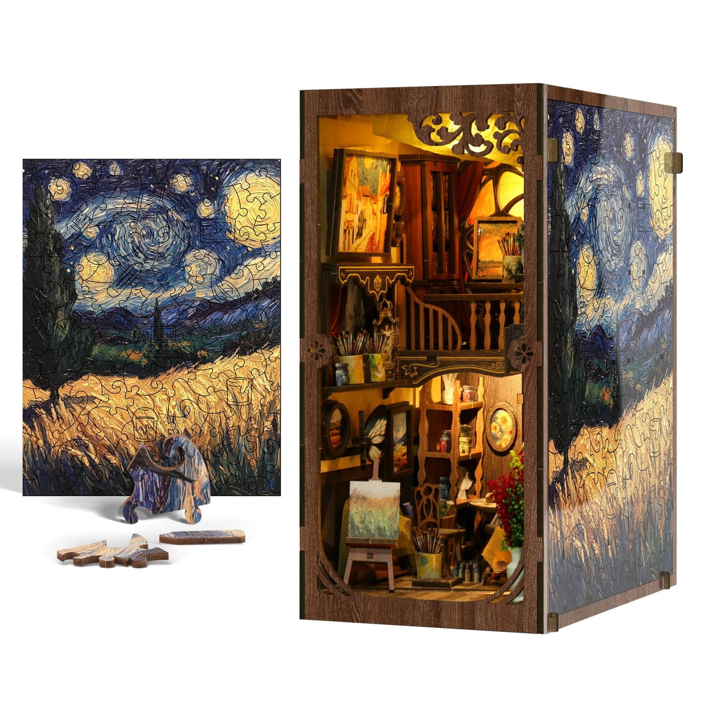 Ditila Mini Museum Kit - DIY Book Nook Kit for Adults with LED Lights - Starry Night Theme Wooden 3D Puzzle - Book Nooks for Adults and Home Decor - Girls Night Crafts for Women