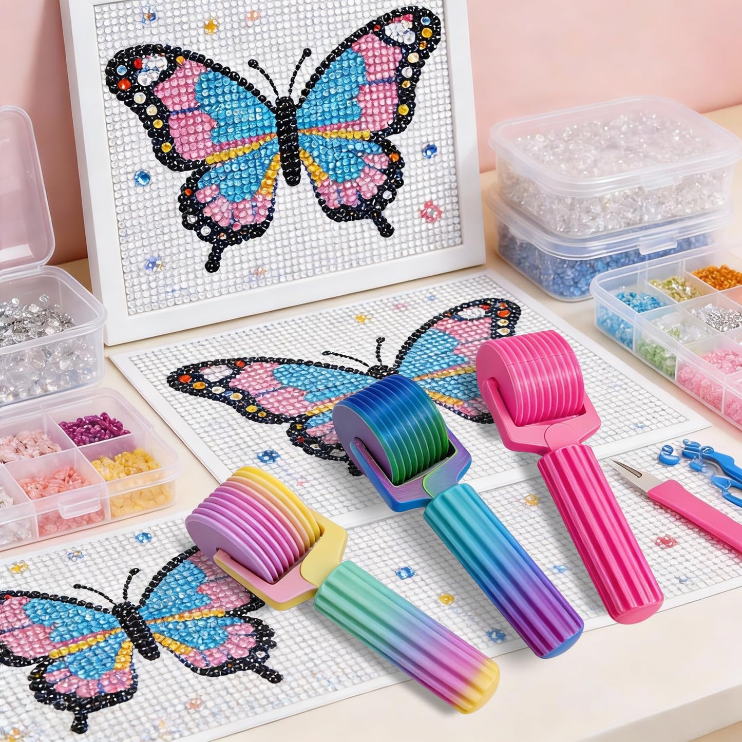 Upgraded Diamond Painting Roller Tool & Straightener, Detachable Diamond Art Roller for Smooth Pressing, 5D Gem Art Accessories and Crafting Supplies for Canvas Flattening, Candy Colors