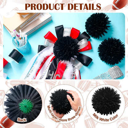 Yuxung 12 Pcs Homecoming Mum Flower - 6.5 Inches Artificial Silk Mums Accessories Kit DIY Crafts for Back to School Homecoming Week Party Decorations (Black)