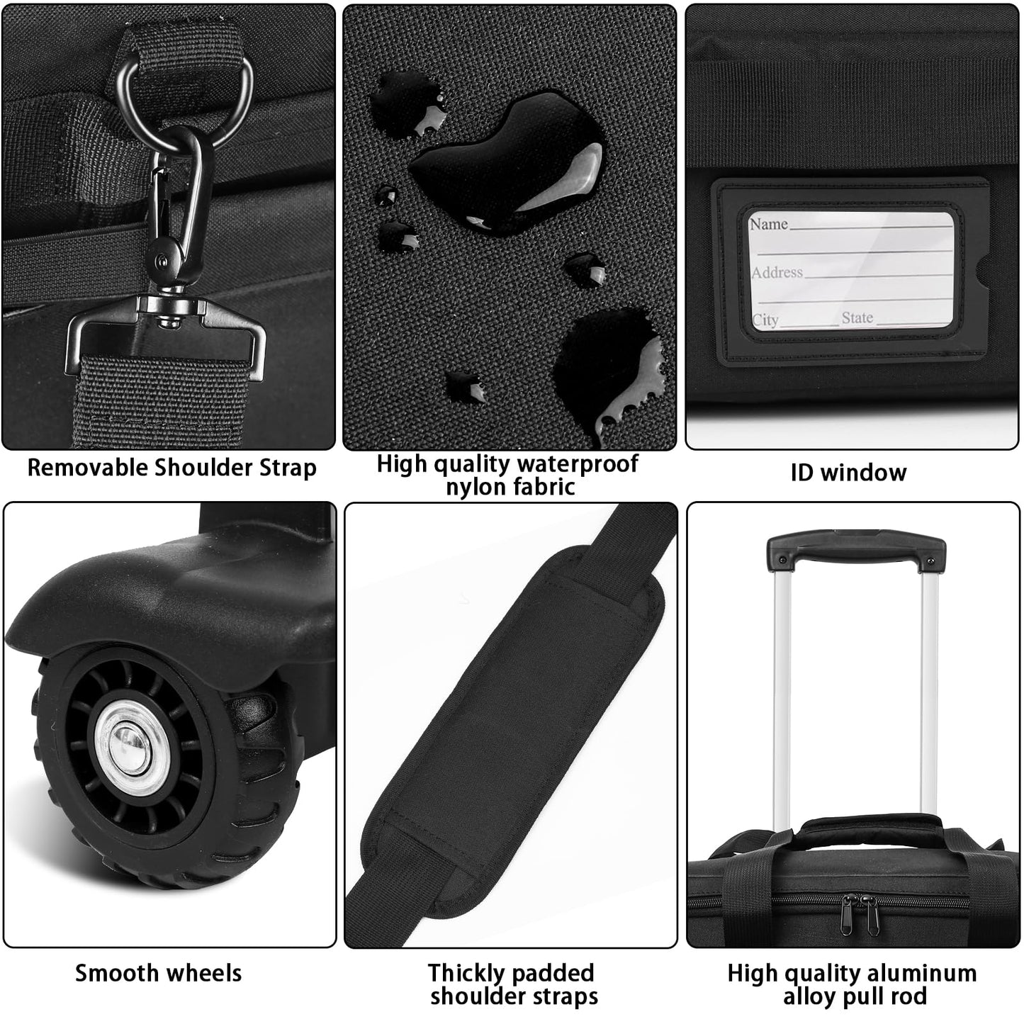Timoxi Rolling Teacher Bag Built-in Hard Support Board, Rolling Briefcase with Detachable Trolley, Rolling bag with Laptop compartment, Adjustable Shoulder Strap, and Ample Storage Space