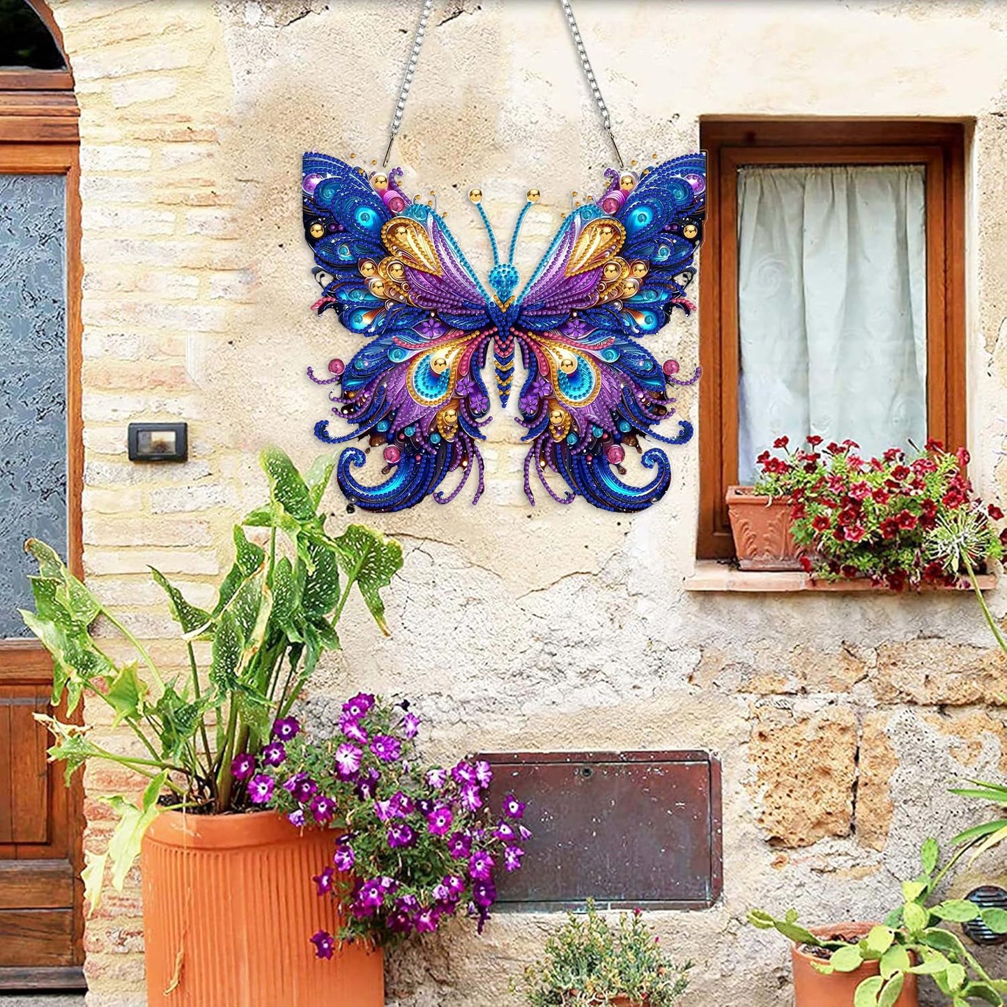 Butterfly Hanging Diamond Art Kits for Adults Pendant Butterfly, Special Shaped Crystal DIY Diamond Painting Kit, Acrylic Board Flower Pendants Double Sided, Home Decor