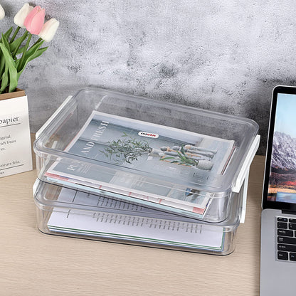 BTSKY 2 Pack Plastic Storage Containers with Lids, Portable Project Case Document Organizer Stackable Plastic File Storage Box for A4 File Paper Documents Scrapbook Art Supplies&Crafts(Big, White)