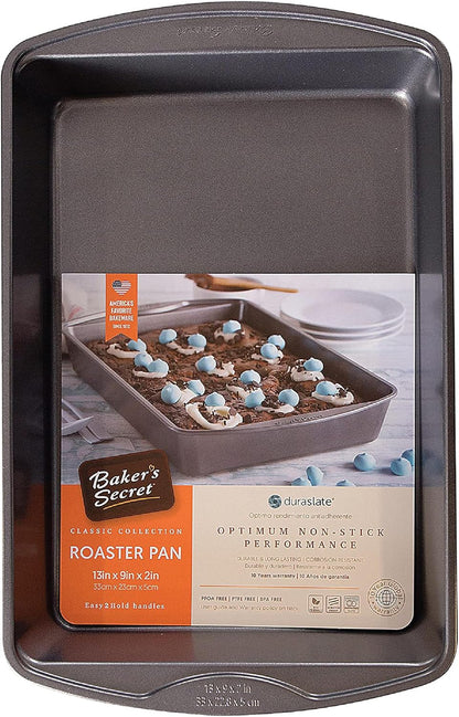 Baker's Secret Nonstick Roaster Pan, 13"x9", Carbon Steel Oven Roasting Pan with Premium Coating