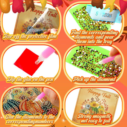 TecUnite 12 Pack Thanksgiving Diamond Painting Greeting Card Kits Fall Thanksgiving Diamond Art Cards with Envelopes Pumpkin DIY Crafts Kit Rhinestones Paint Scarecrow Cards for Friend Birthday Gifts