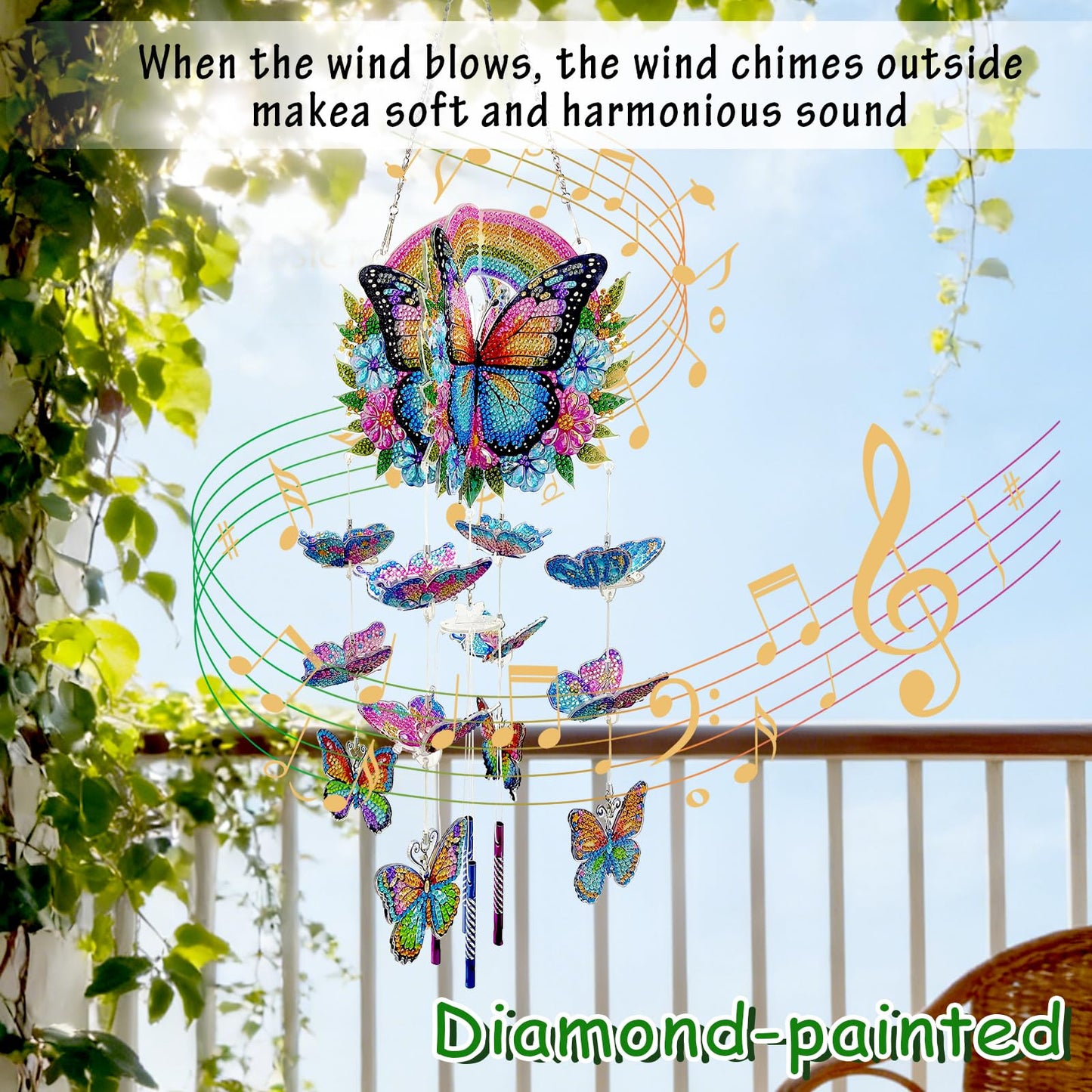 Xylzzuit Diamond Art Painting Wind Chimes Rhinestone Butterfly Diamond Art Suncatcher Double Sided Hanging Pendant DIY Craft for Adults Wall Window Ornament Home Decor (Butterfly01)
