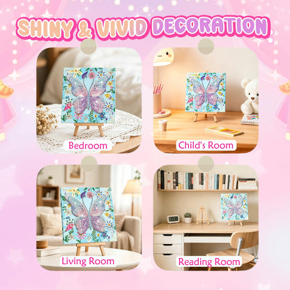 Butterfly Diamond Painting Kits with Frame, 5D Diamond Art Kit with Easel, DIY Gem Painting with Sparkling Rhinestones, Butterfly Canvas Art for Home Decor Unique Gift for Adult Beginner, 7.8x7.8 In