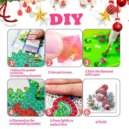YOKUSHI 12 PCS Diamond Art Painting Christmas Greeting Cards with Envelopes, Snowman Craft DIY Card Making Kits for Adults Gifts (White)