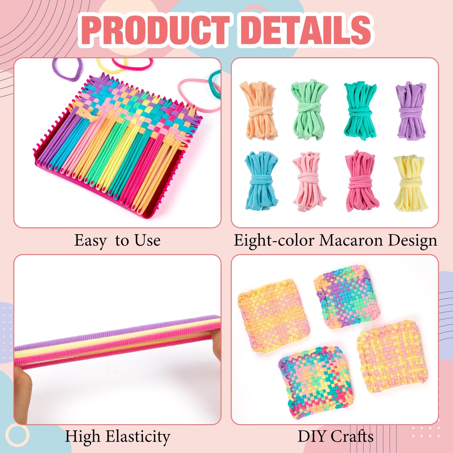 Funria 800 PCS Weaving Loom Refill Loops Adults Elastic 8 Colors Durable Pot Holder Loom Kit for DIY Craft Projects Potholder Making Rainbow Color