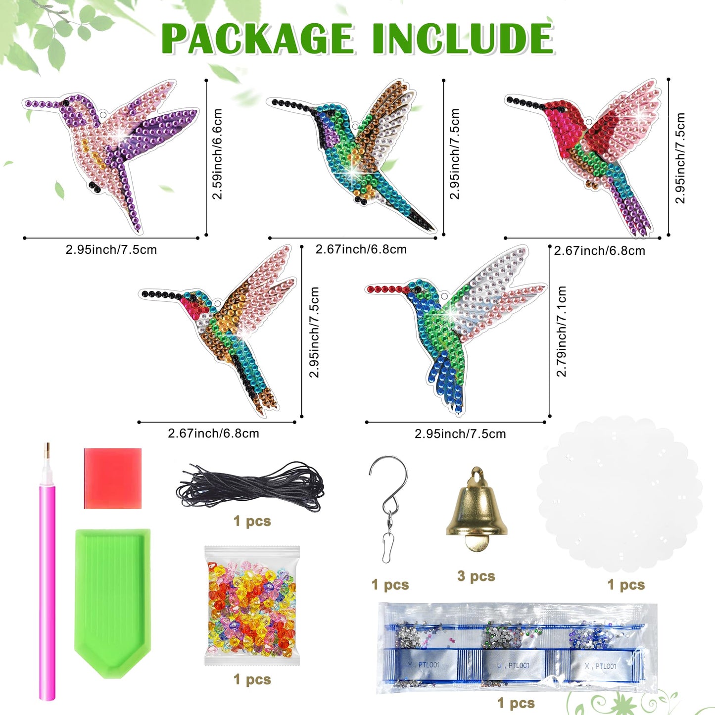 Vcekract Hummingbird Diamond Painting Wind Chimes, Suncatcher Double-Sided Diamond Art Kits for Adults, Adult Craft Kits for Garden Decor