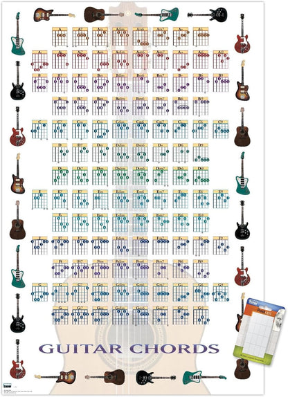 Trends International Guitar Chords II Wall Poster - Learn to Play Guitar, 22.375" x 34", Poster & Mount Bundle