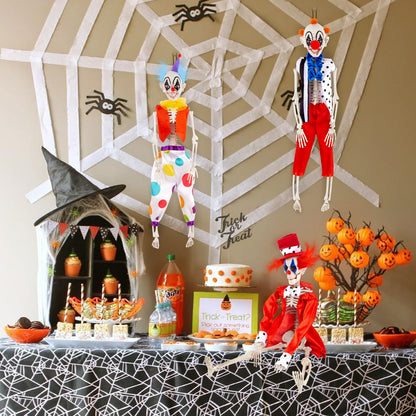 Halloween Skeleton Decorations - 16" Clown Skeleton Decorations, Full Body Mini Skeleton, Halloween Hanging Skeleton for Yard, Garden, Lawn, Patio, and Haunted House Decor - 3 Pack