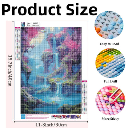 Diamond Art Kits for Adults,Dream Forest Waterfall Diamond Paintings Kits for Beginners,5D DIY Paint By Diamonds,Full Round Drill Diamond Dot Gem Art Painting Kits,for Home Wall Decor 11.8X15.7 Inch