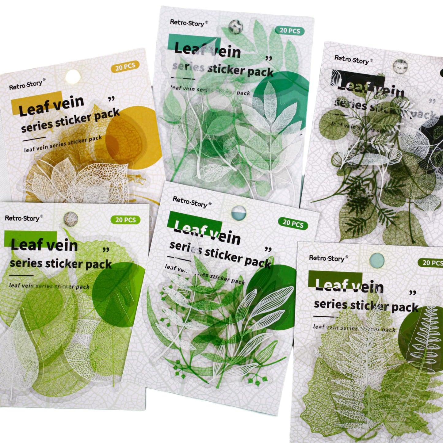 120 Pcs Realistic Skeleton Leaf Stickers, 6 Packs Aesthetic Leaf Vein PET Decals for Scrapbooking, Transparent Botanical Ephemera for Junk Journaling, Resin Art & DIY Crafts