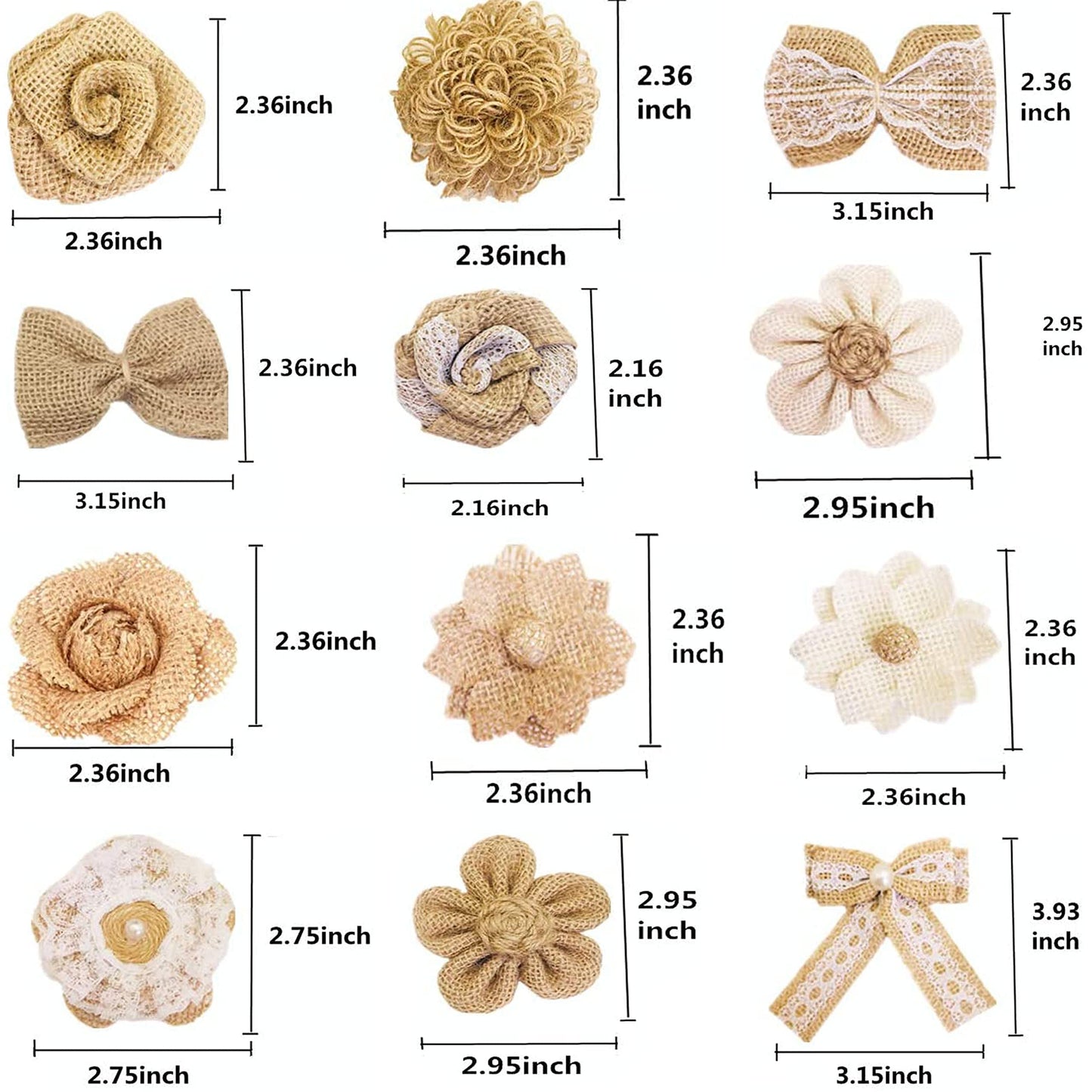 OZXCHIXU 30PCS Burlap Flowers Set Including 24 Handmade Burlap Flowers and Bowknots,5 Lace Burlap Ribbon Rolls, 1 Twine Ribbon and Glue Pointsfor Wedding Party Decoration Home Embellishment DIY Crafts