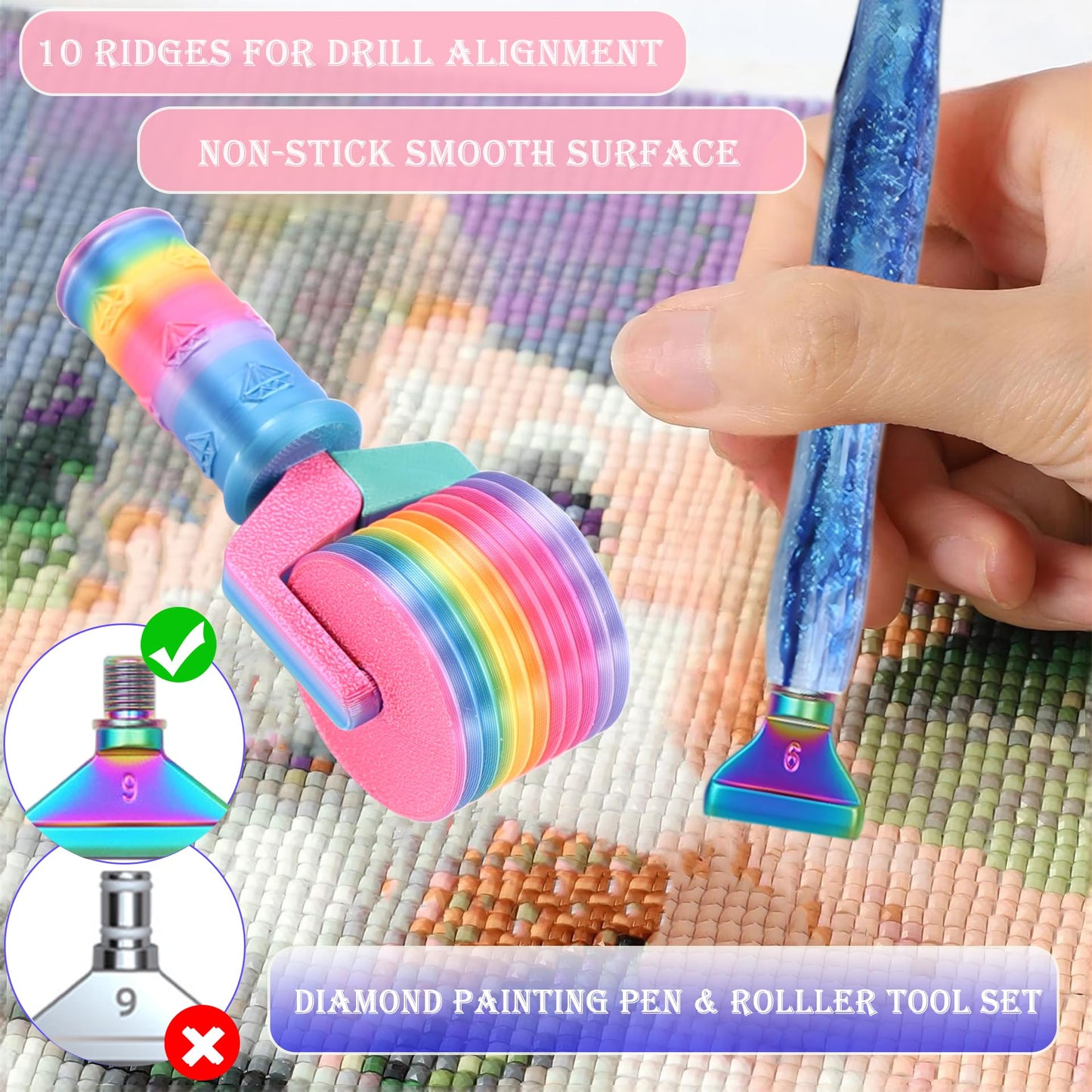 Diamond Painting Art Drill Bead Dot Pen Kit with Screw Steel Metal Tip Nibs Placers & Diamond Art Roller Tool Accessories for Adult DIY Full Drill Partial Drill 5D Diamond Paint Rhinestone (Blue)