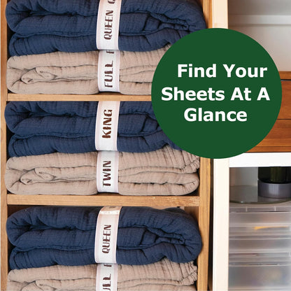 ECOHomes Bed Sheet Organizer and Storage - Cream Elastic Bedding Band Labels for Linen Closet (Queen 4PCs Pack)