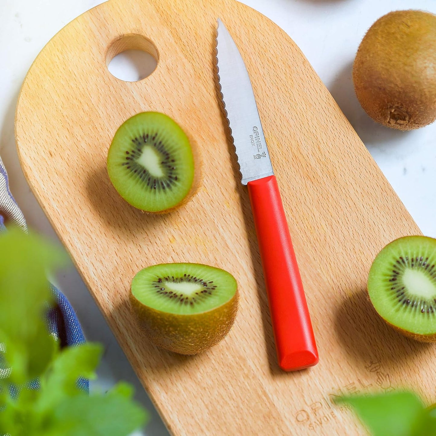 Opinel Les Essentials+ No. 313 Serrated Paring Knife, Corrosion Resistant, Dishwasher Safe, Made in France
